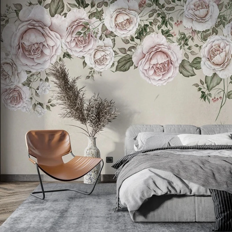 Creative and beautiful Nordic style Instagram hand-painted American country flower interior TV luxurious home background wall