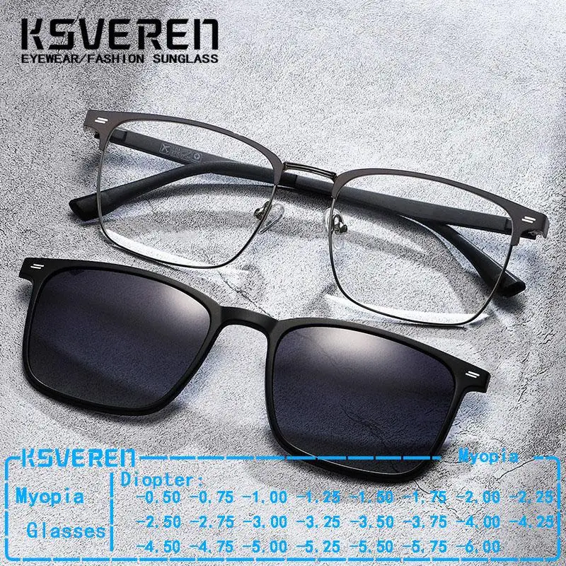 

Metal Square Clear Myopia Glasses Men Magnetic Clip On Polarized Sunglasses Finished Prescription Eyewear Clear Optical Glasses