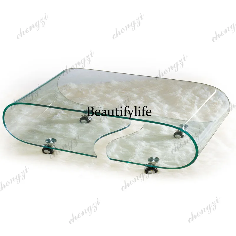​​Modern Round Tempered Glass Coffee Table Double Layer Creative Small Space Living Room Trendy Minimalist Home ​​ K182