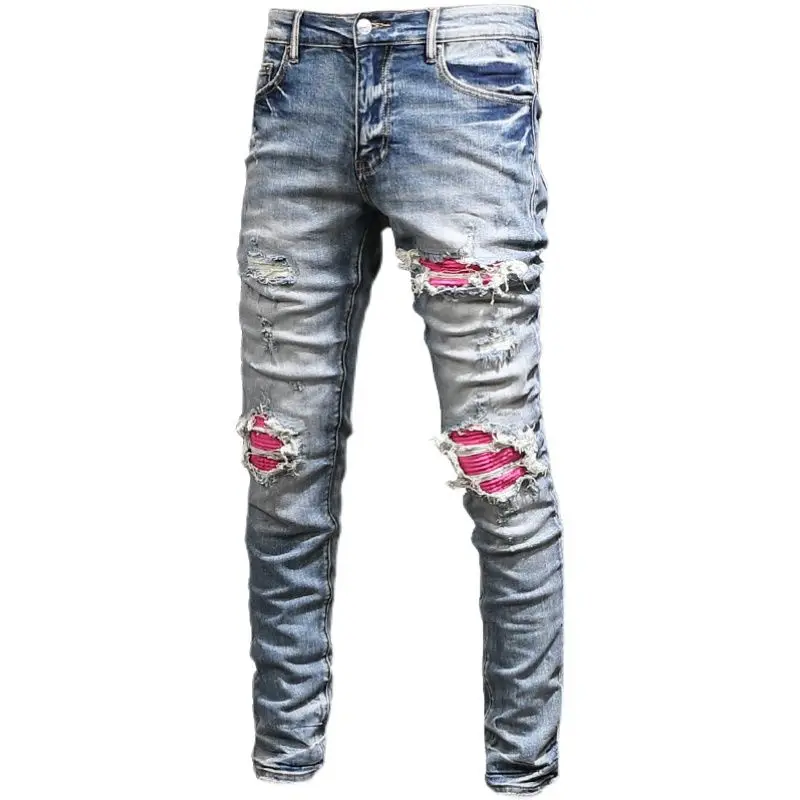 

Men's Clothing Autumn and Winter Slim-fit Jeans Ripped Leggings Trendy Brand Cotton Handsome Trousers