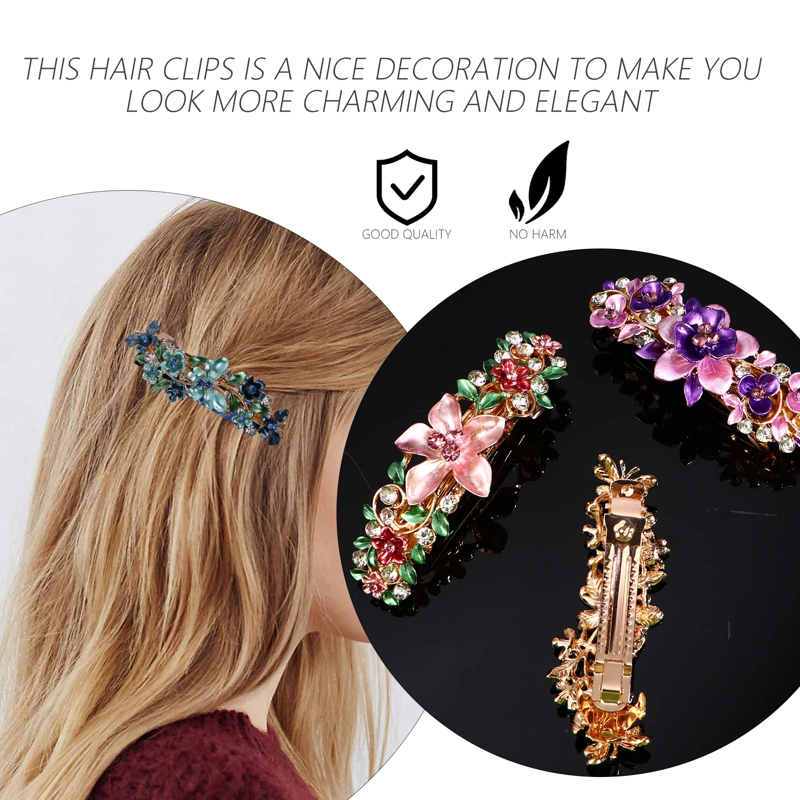 

3pcs Alloy Hair Clips Large Flower Hairpins Women Elegant Hair Accessories Barrettes Paint Decorative Pins Stylish Graceful