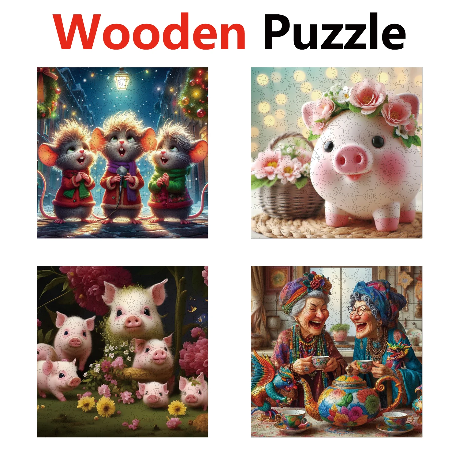 

Pig Mouse Granny Animal Puzzles High Quality Jigsaw Puzzle Wooden Puzzle Best Christmas Gift