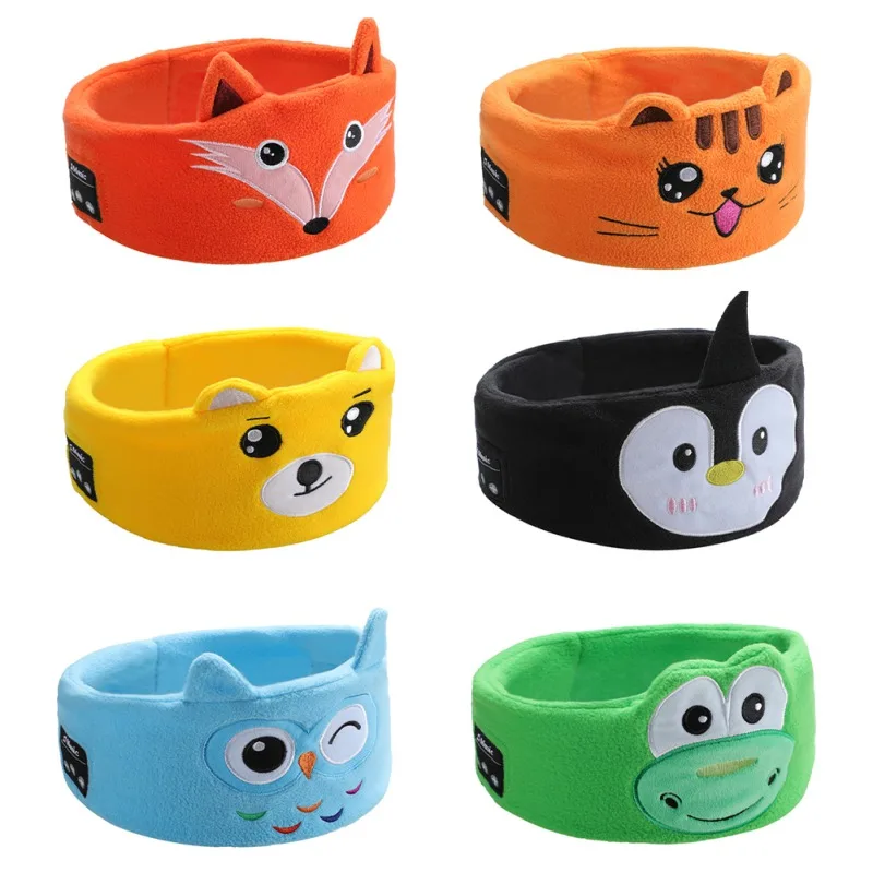 Wireless Bluetooth V5.0 Stereo Headset Cartoon Animal Headband Sleeping Aid Soft Sleep Eye Mask Eyepatch Music Calling Headphone