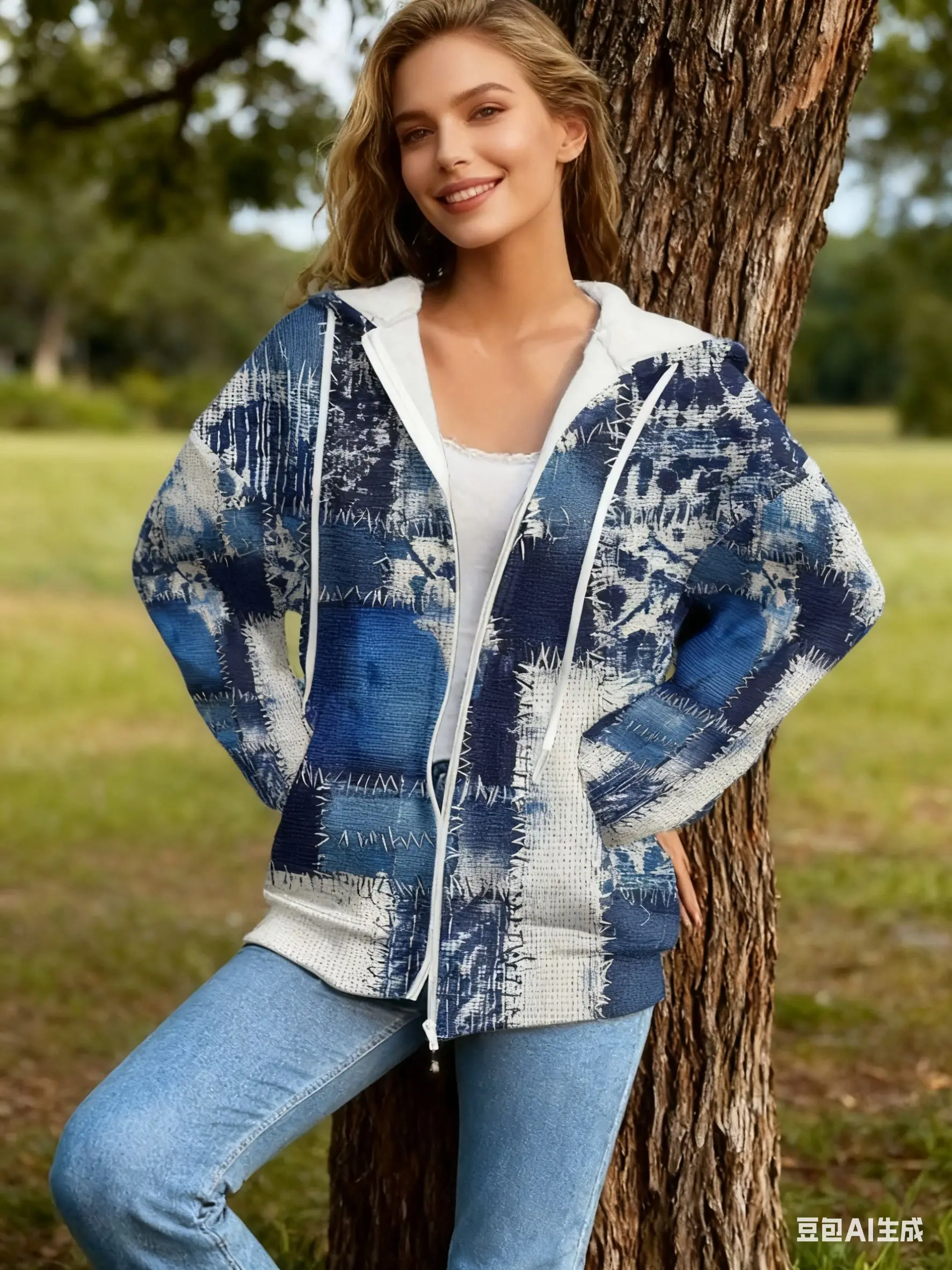 Толстовка с капюшоном в стиле индиго с 3D-принтом в стиле городского гранж – Уличный край