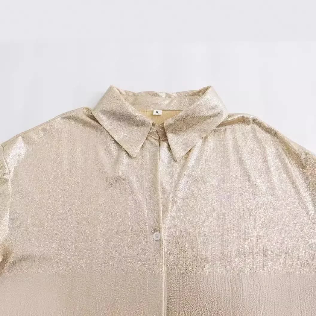 

Spring 2025 new models for European and American style, casual loose bronzing casual shirts