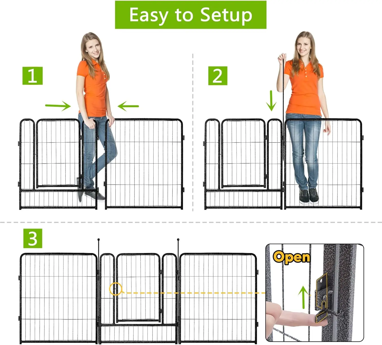 Garden Fence 16 Panels 36ft×32in Decorative Garden Metal Fence with 2 Gates Outdoor Landscape Animal Barrier Dog Pet