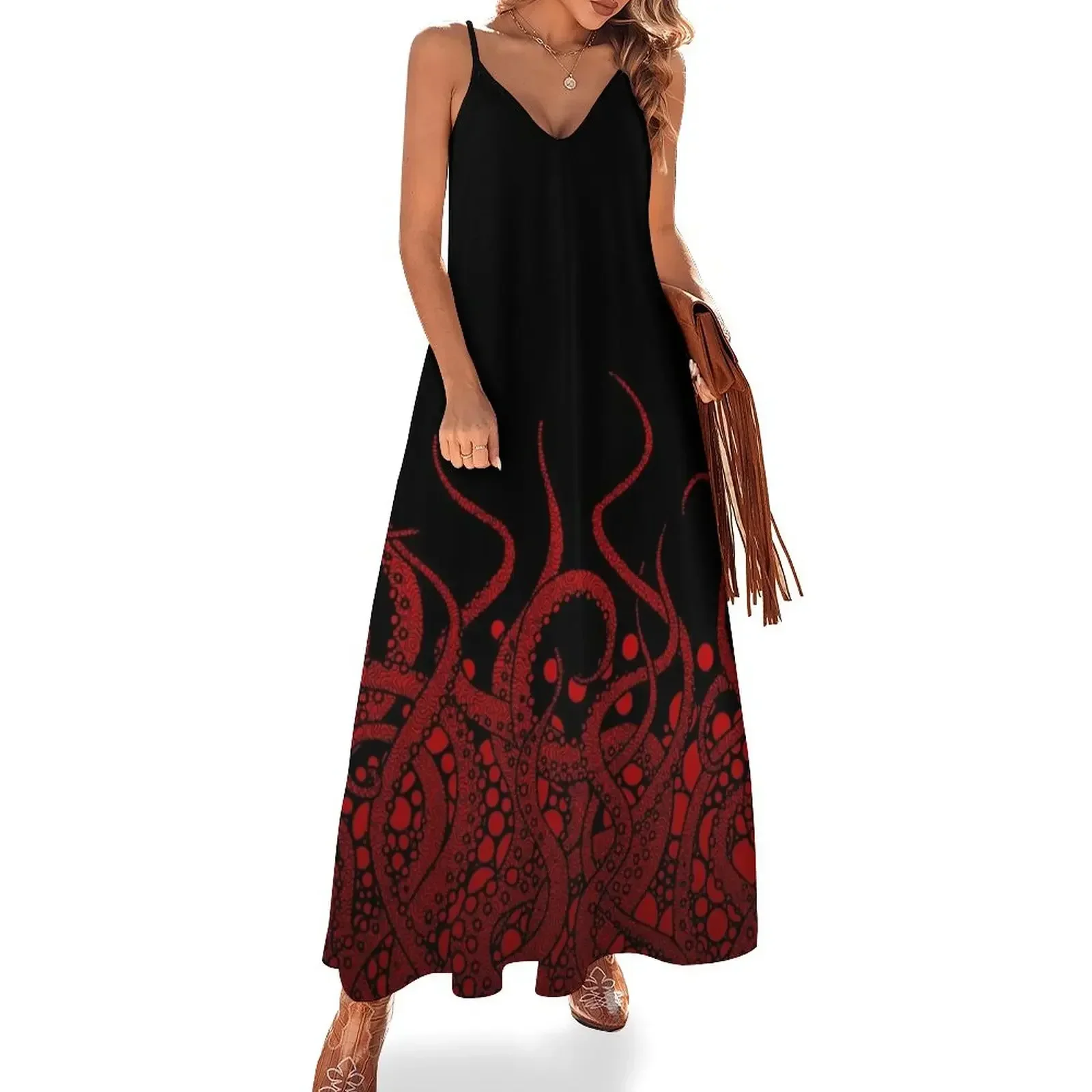 

red tentacles on black Sleeveless Dress prom dresses loose summer dress Evening dresses Dress