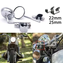 Pair Motorcycle Rearview Mirror Stainless Steel Mirror Classic Retro Vintage Round Back View Mirror Universal 22mm-25mm