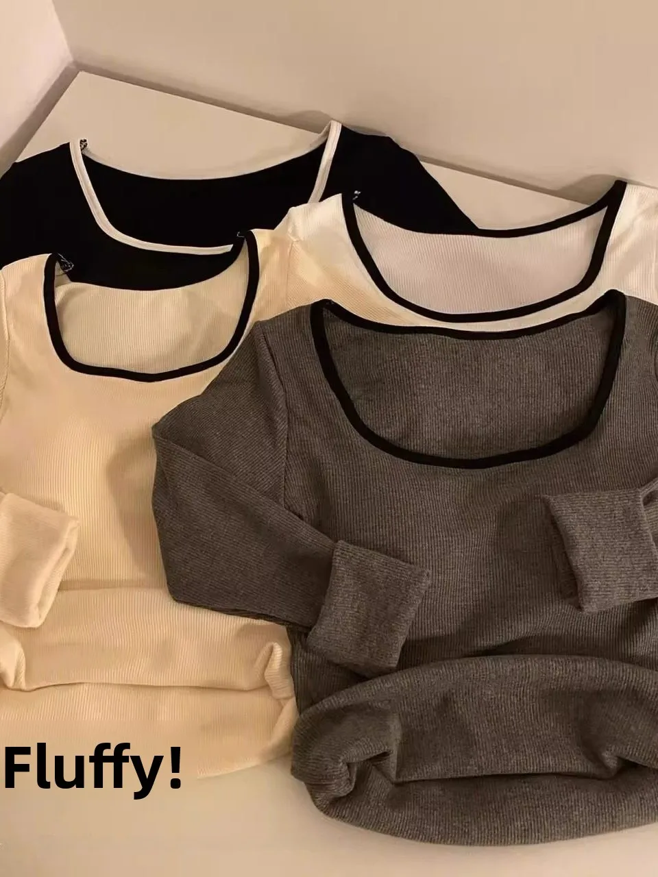 Ay Long Sve col carré femmes T-irt automne hiver Thiened Fce vêtements intérieurs coupe ajustée Base irt haut chaud