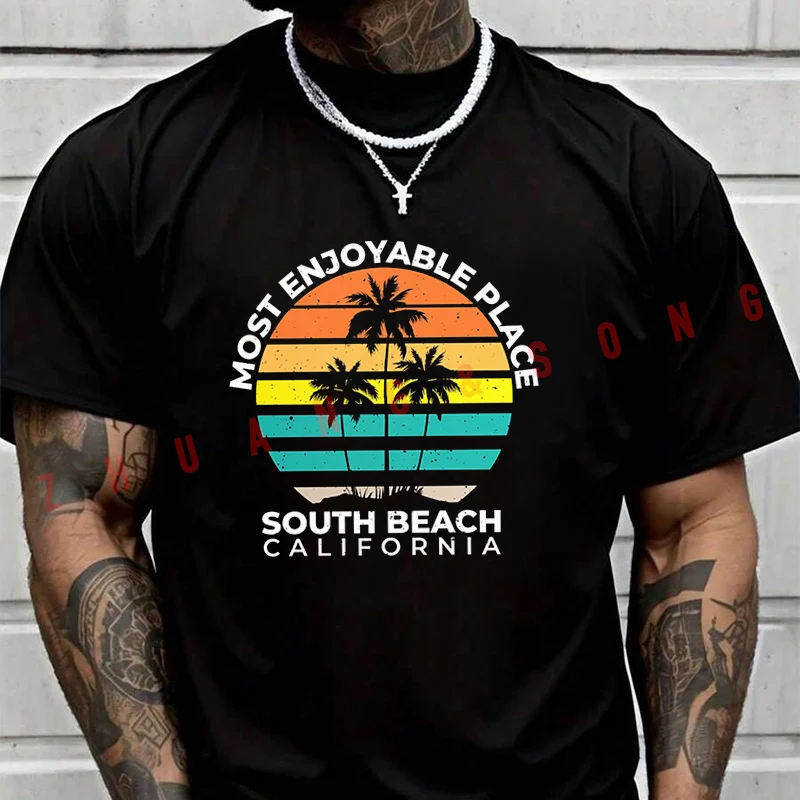 

California South Beach LA Men's Fashion T-shirt Casual Trendy Tshirts For Summer Comfortable Short Sleeve Tops