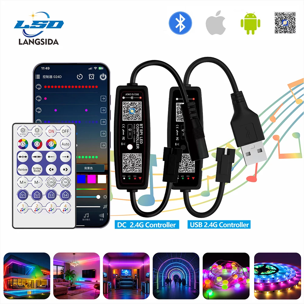 

USB APP Control 5V LED Strip Light Controller Bluetooth Music WS2812B Remote Control for Pixel SK6812 WS2811 WS2812 Tape Light 5