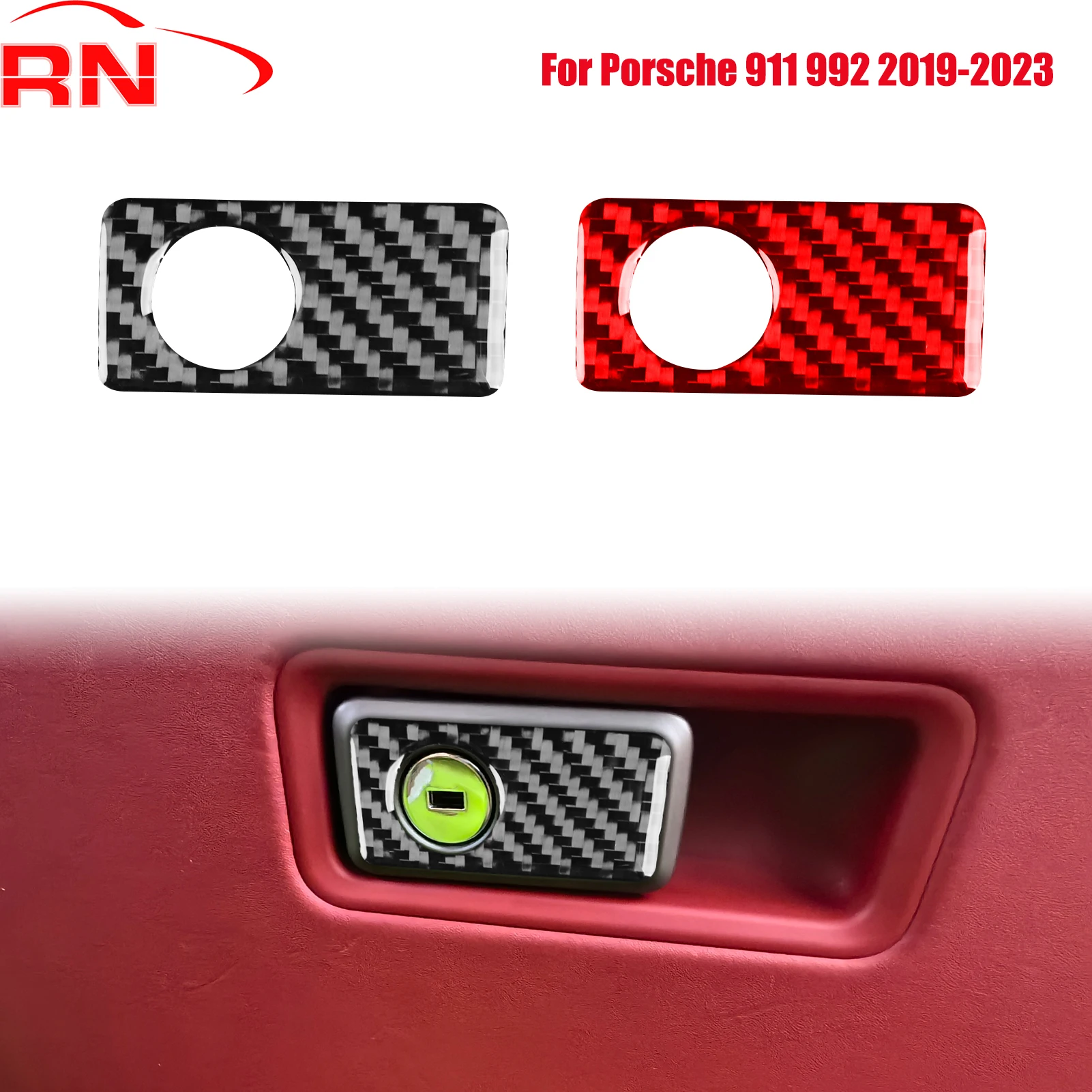 For Porsche 911 992 2019-2023 Modified Carbon Fiber Car Co-driver Storage Box Handle Cover Plate Piano Black Decorative Sticker