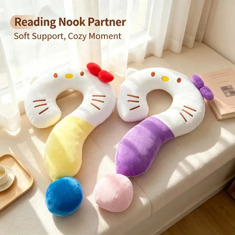 Cute Hello Kitty Question Mark Pillow, Soft Plush U Neck Cushion, Nap Support For Office And Car
