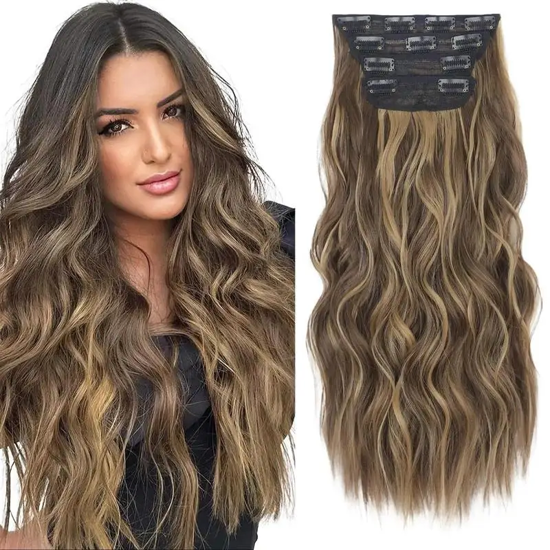 AISI HAIR Long Hair Extensions 4PCS Wavy Synthetic Clips in 20/24 inches Thick Hairpieces for Women Girls natural hair