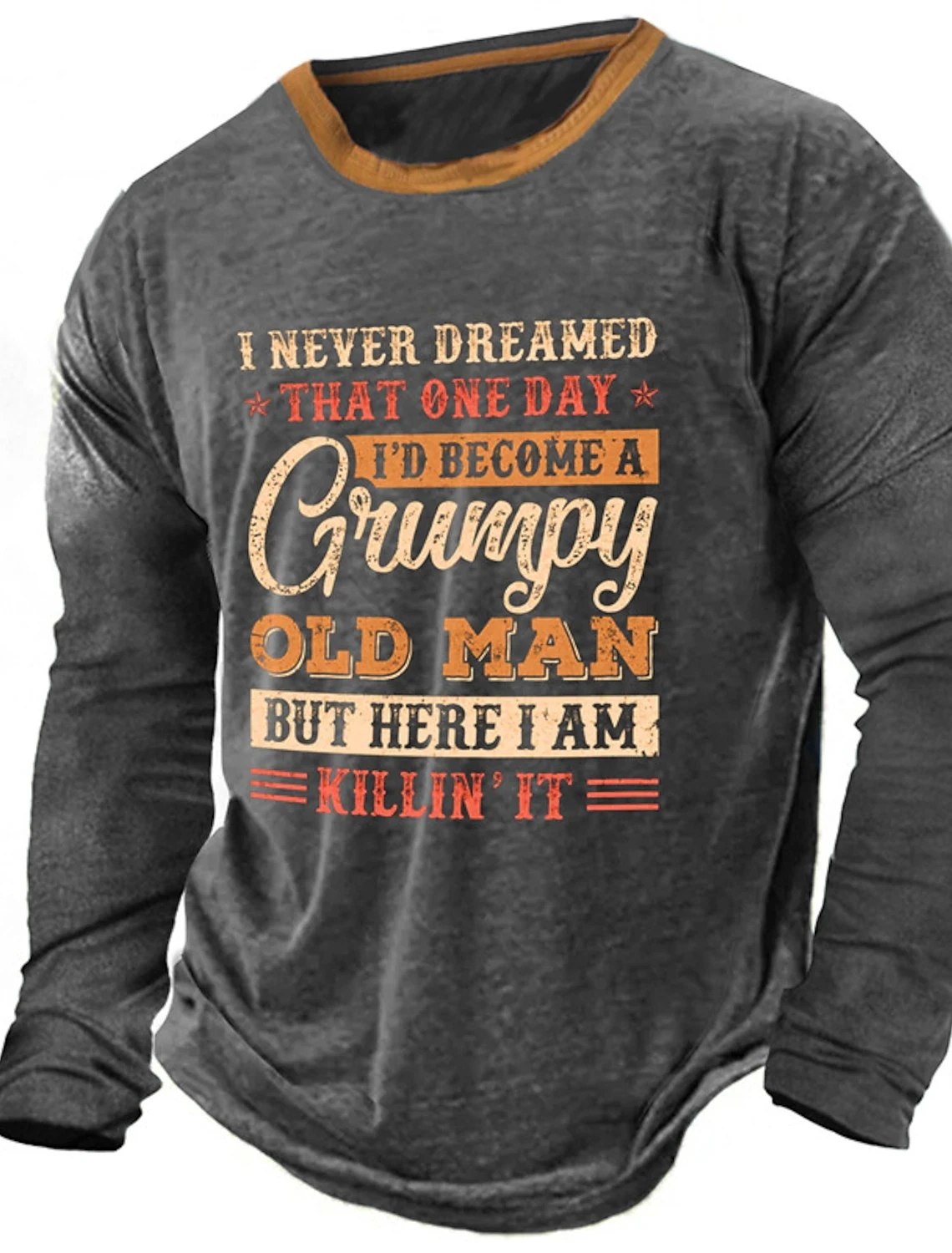 Letter Graphic Print Men\'s Vintage Classic Long Sleeve Casual Sports Long Sleeve Oversized Top Outdoor T-Shirt Long Sleeve