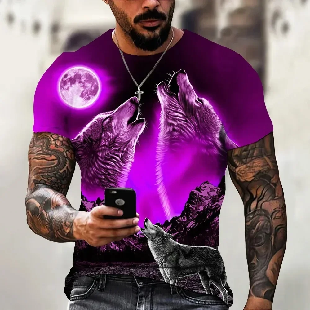 2026 Wolf T-Shirt für Herren mit Tierdruck, Kurzarm-Oberteil, 3D-Casual-Streetwear, Übergroßes T-Shirt, Vintage-Kleidung für Männer