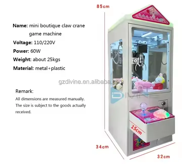 Coin Operated Arcade Mini Claw Machine Shopping Mall Skill Claw Crane Machine Mini Plush Toy Catcher Game Machine