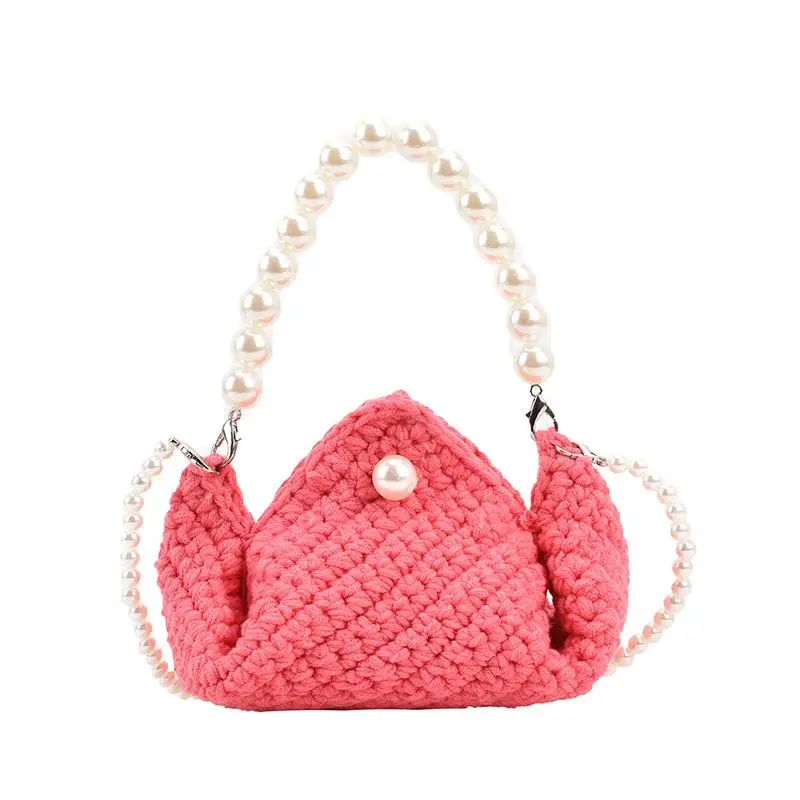 Red Yellow Pink Green Klein Blue Crown Princess Pearl Crochet Knit Mini Crossbody Bag Women Yarn Shoulder Handbag for girls