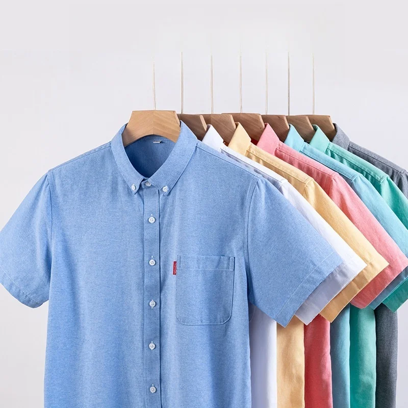 

100% Cotton Oxford Men's Shirts Short Sleeve Solid color Soft Regular Fit Formal Dress Shirt Social Blouse Male Clothes M-5XL
