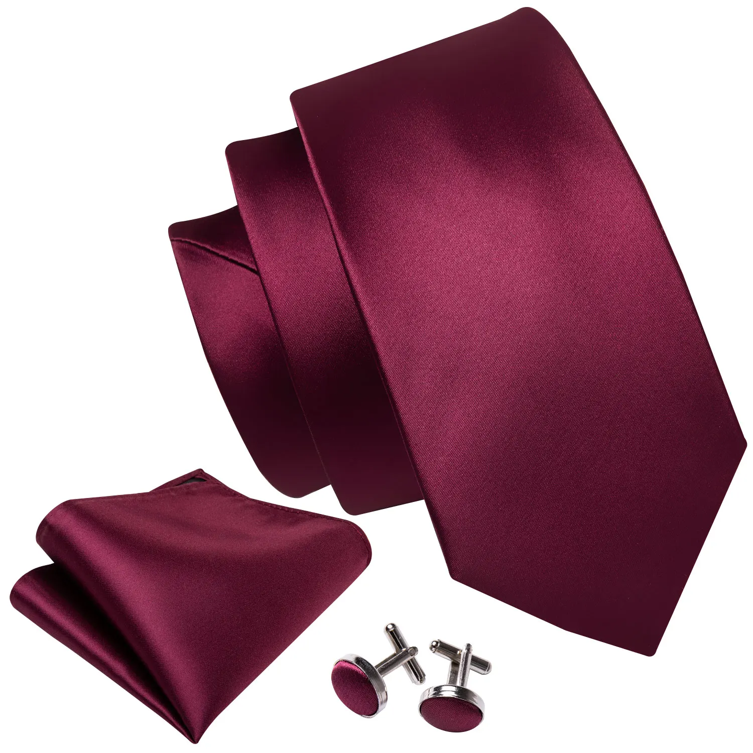 Burgundy sutra Solid pria dasi saku persegi manset Set halus polos dasi dasi Cravat untuk pria bisnis pernikahan pesta Barry.Wang