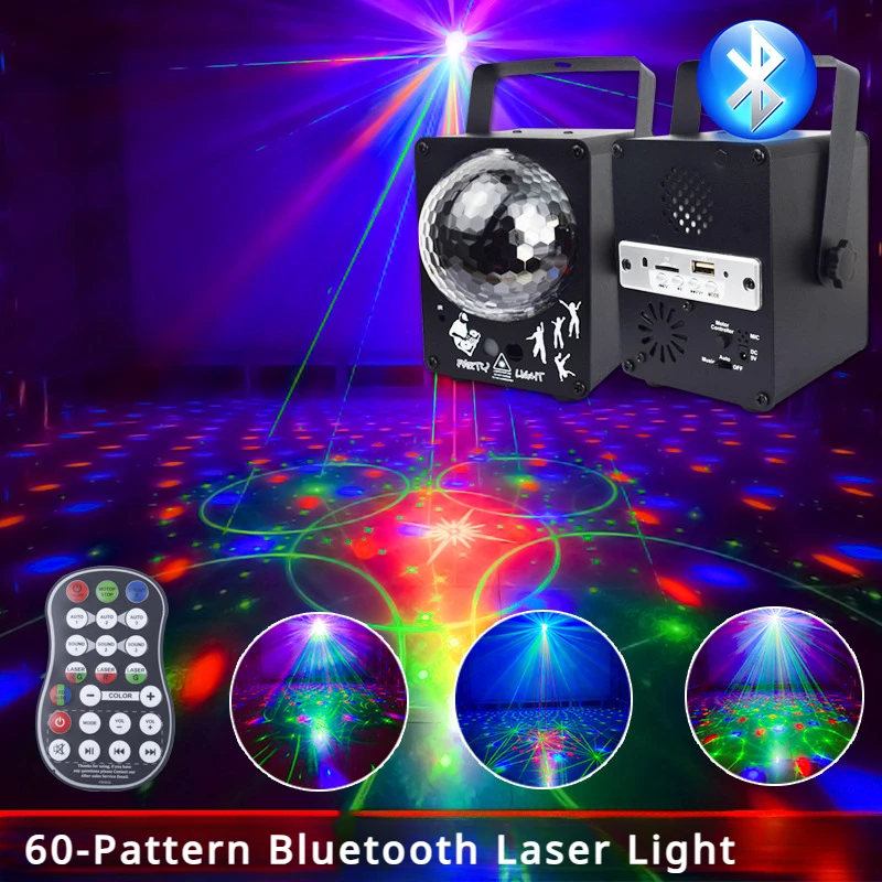 60 Patterns Bluetooth Music Ball Laser Light LED Stage Lighting Voice Control Self-propel Chrismas Projector Disco lights