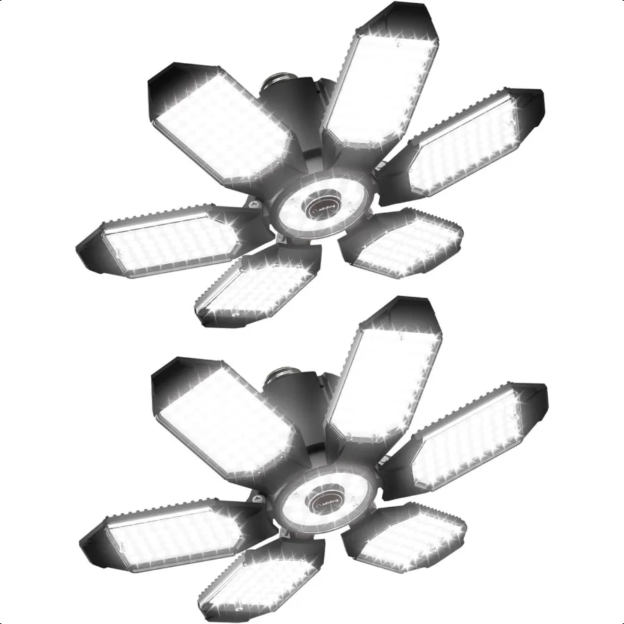 

LED Garage Light Bulb 2 Pack er Bright Basement Lighting w 6+1 Deformable Panel 6500K Shop Ceiling Light Screw in E26 E27 Base