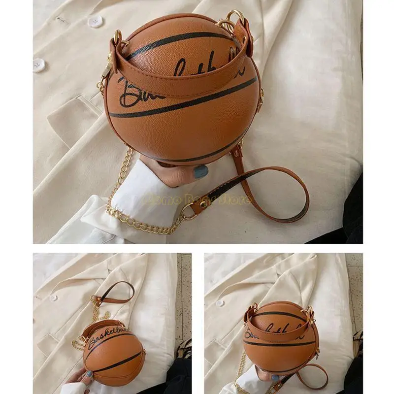 

X90D Women Ladies Basketball Round Crossbody Shoulder Bag PU Leather Tote Purse Handbag Chain Purse Satchel