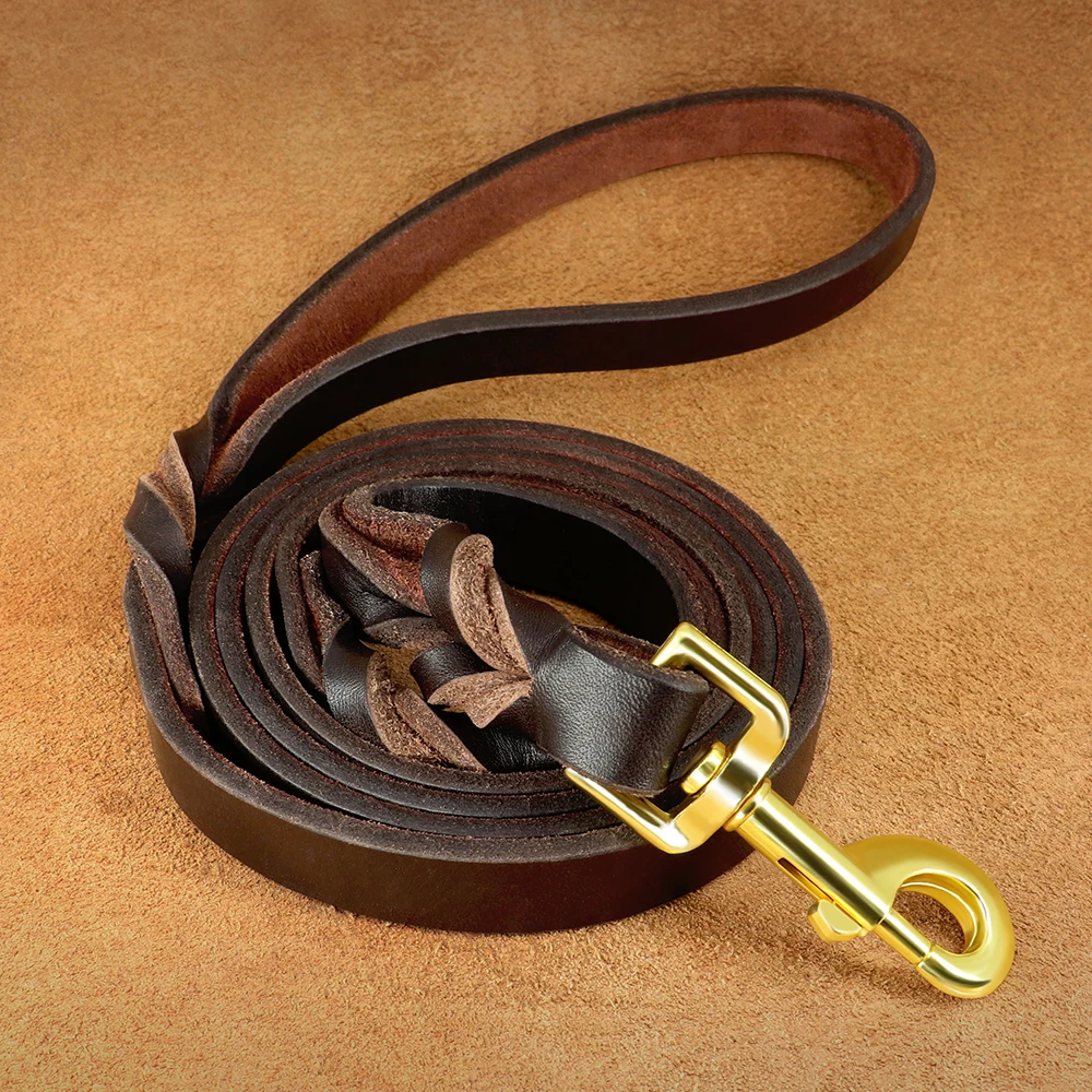 180cm Genuine Leather Dog Leash Durable Leather Braided Dog Long Leash For Pet Training Prevent Bite for Medium Large Dogs