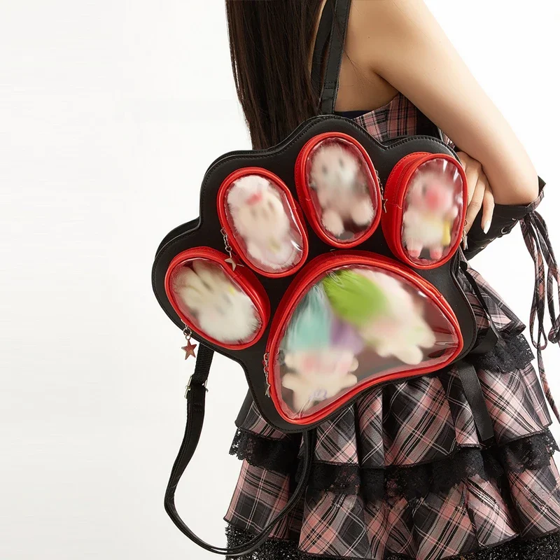 

Y2K Cat Paw Print Multi-Pocket Korean Ulzzang Crossbody Backpack Large Capacity Sweet Cool Style Girls Fashion Shoulder Bag