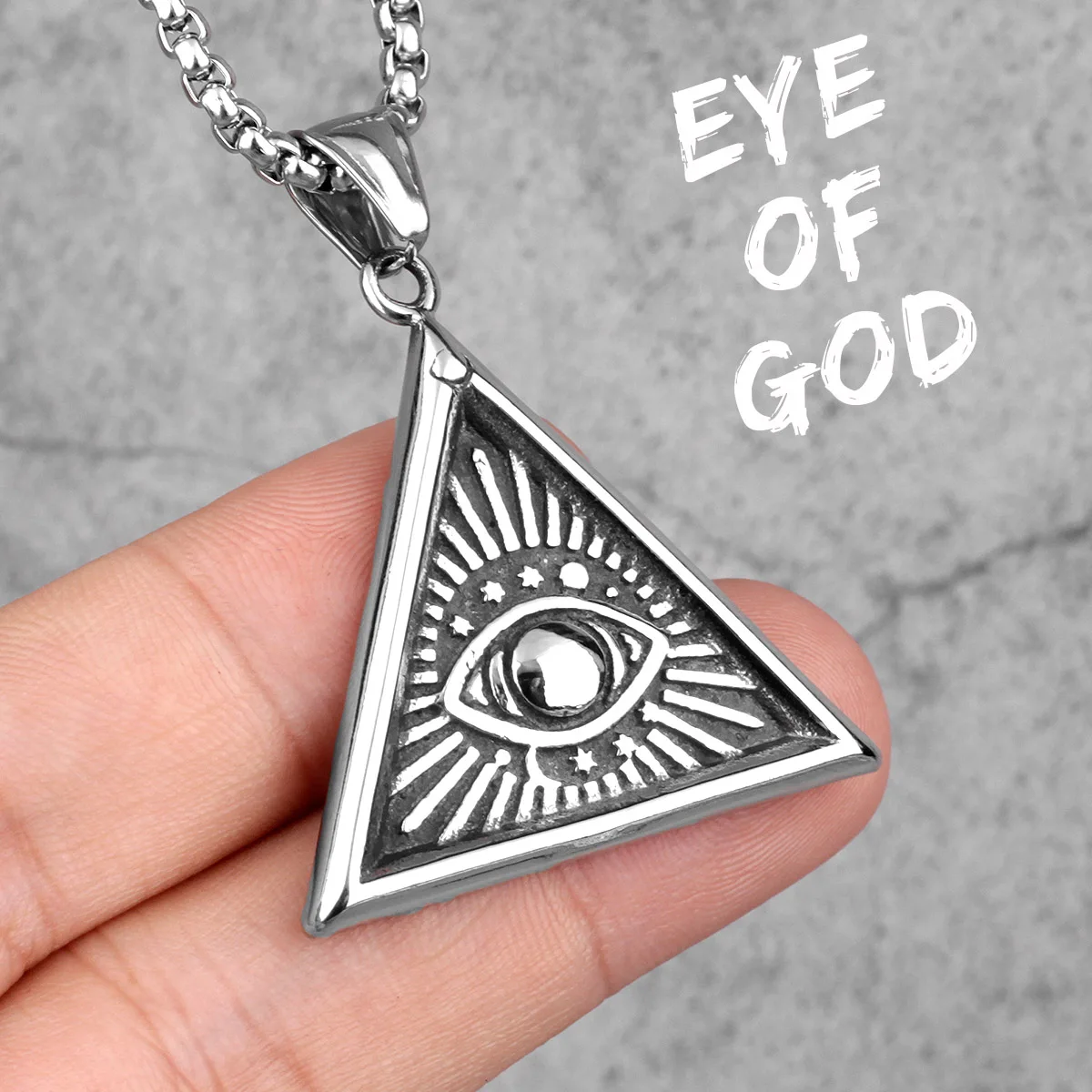 Eye of God Triangle Stainless Steel Men Necklaces Pendant Chain Punk Hiphop for Boyfriend Male Jewelry Creativity Gift Wholesale - Image 3