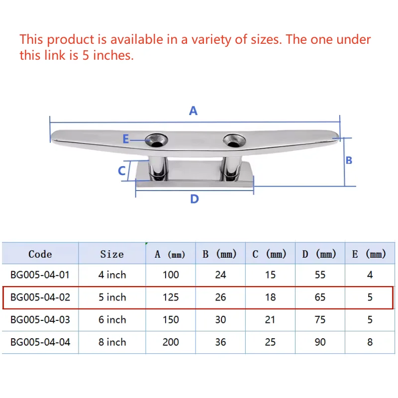 5 Inch Boat Cleat 2 Hole Marine Hardware Mast Cleat 316 Stainless Steel Boat Cleat Low Flat Cleat For Marine Boat Deck Rope Tie