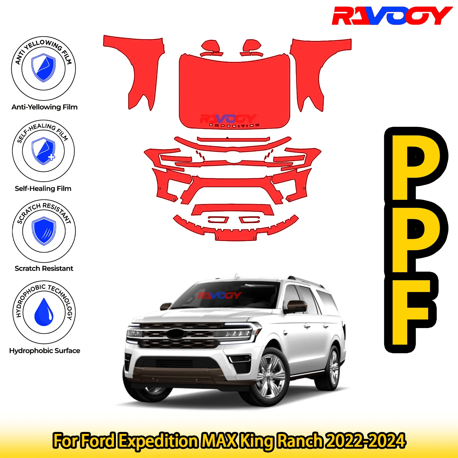 

Для Ford Expedition MAX King Ranch 2022-2024 глянцевая матовая черная предварительно вырезанная передняя защитная пленка PPF комплект