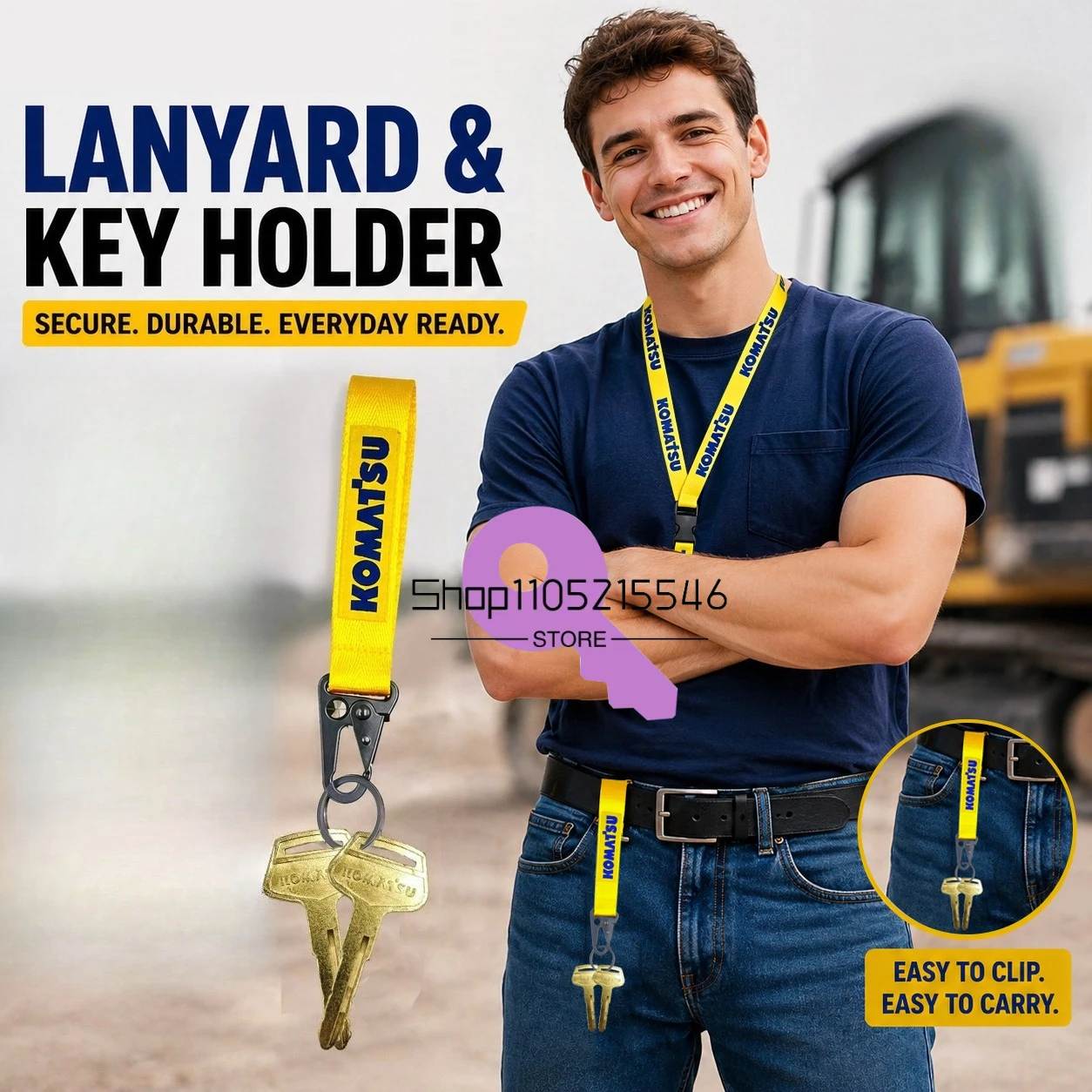 

2/5/10PCS Komatsu 787 PC-7 Key with Keychain Excavator Komaisu Key, Ignition Start Key Keychain Strap Key Rope Chain Keyring