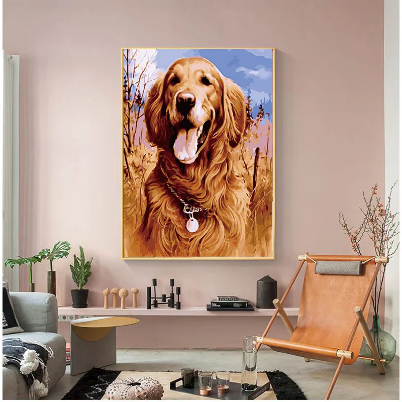 60x75cm pittura fai da te su numero animali kit cane pittura acrilica con numeri immagini con numeri Unframe home decor regalo moderno