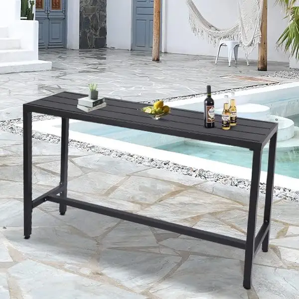 Bar Table, Patio Console Pub Height Table with Powder Coated Steel Frame, Weather Resistant Waterproof Top for Hot Tub, Balcony,