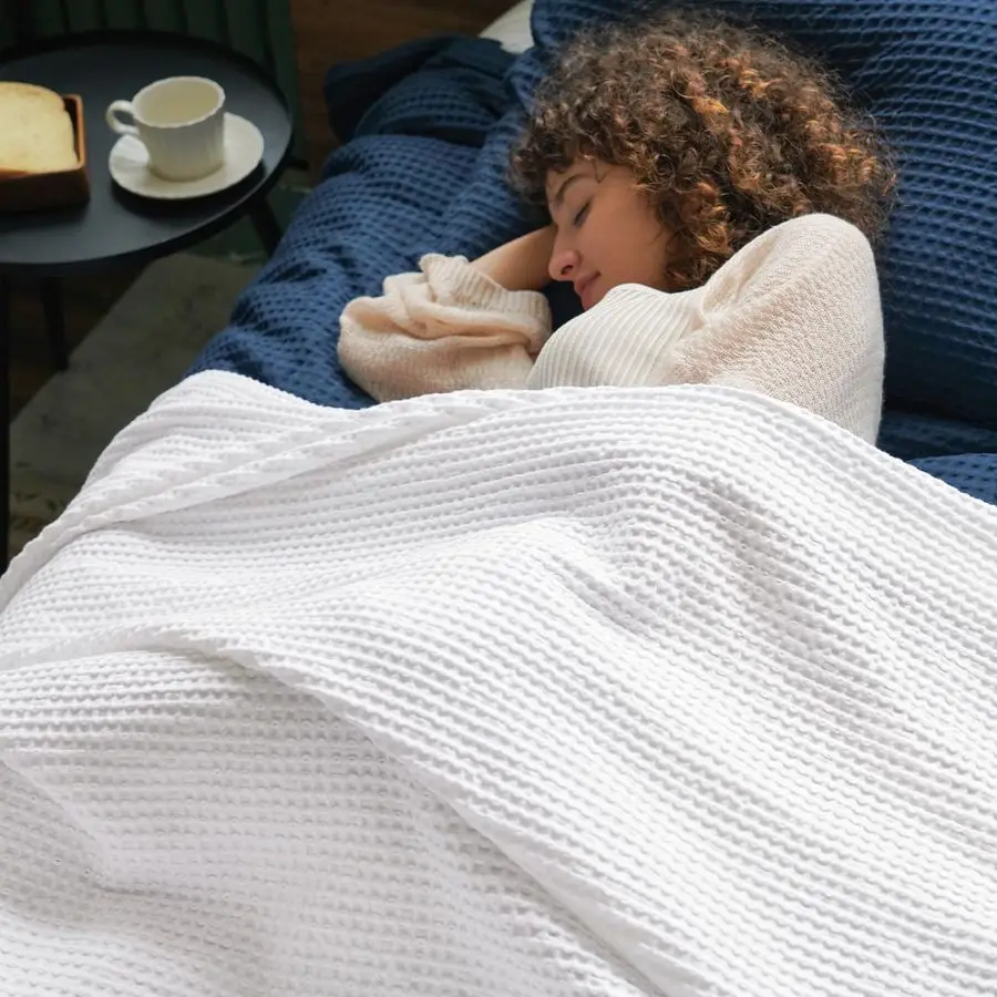 

100 Cotton Waffle Weave Blanket Queen Size for Bed,Snag Proof Lightweight Breathable MoistureWicking Throw for Couch, Great for