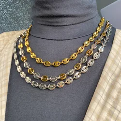 8mm Coffee Bean Link Chain Choker Necklace For Men Gold Color Stainless Steel Necklace Hip Hop Punk Jewelry Gift Trendy New