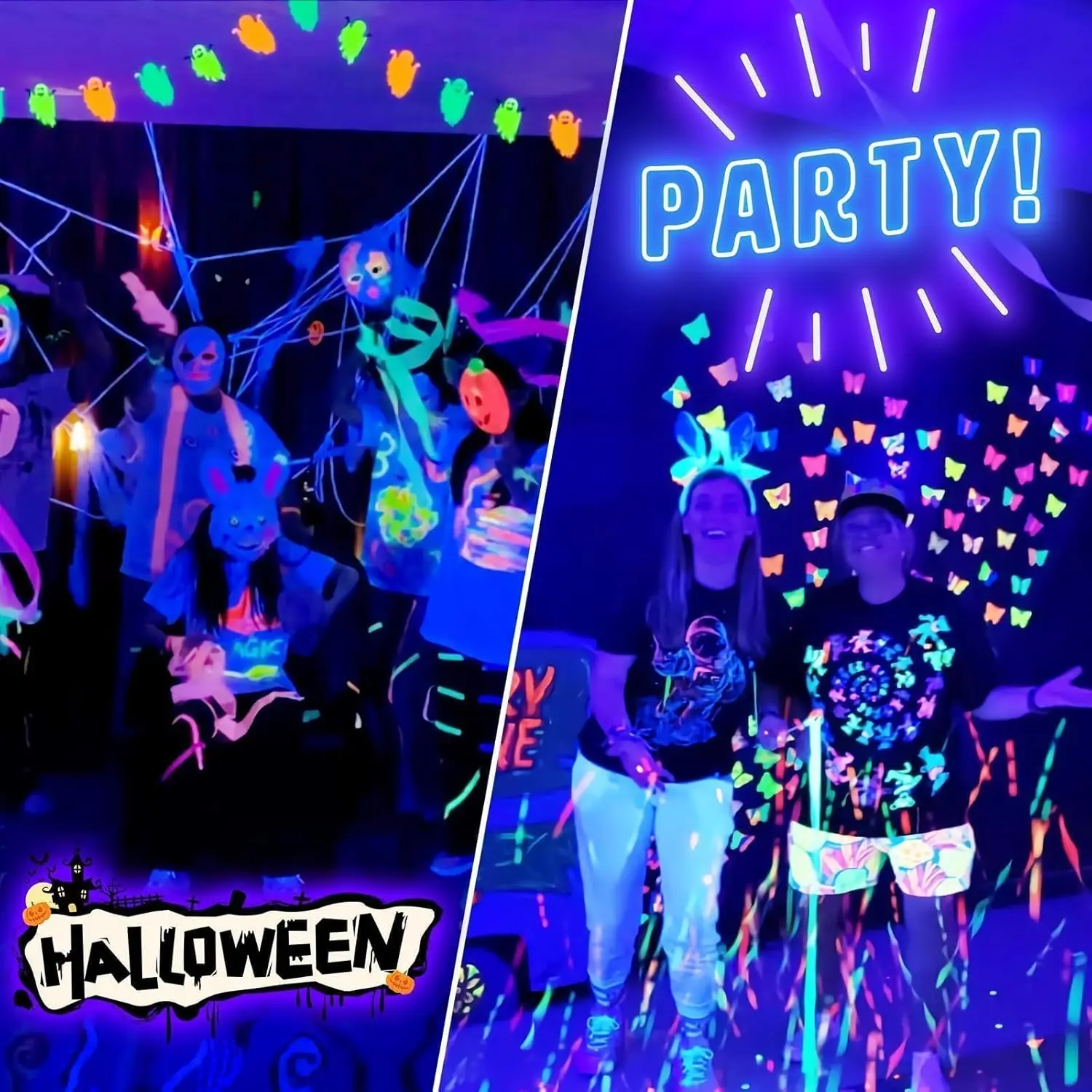 

Cord+Plug+Switch, Light Up 24x24ft Area, for Halloween Glow Fluorescent Party Bedroom Game Room Body Paint Stage