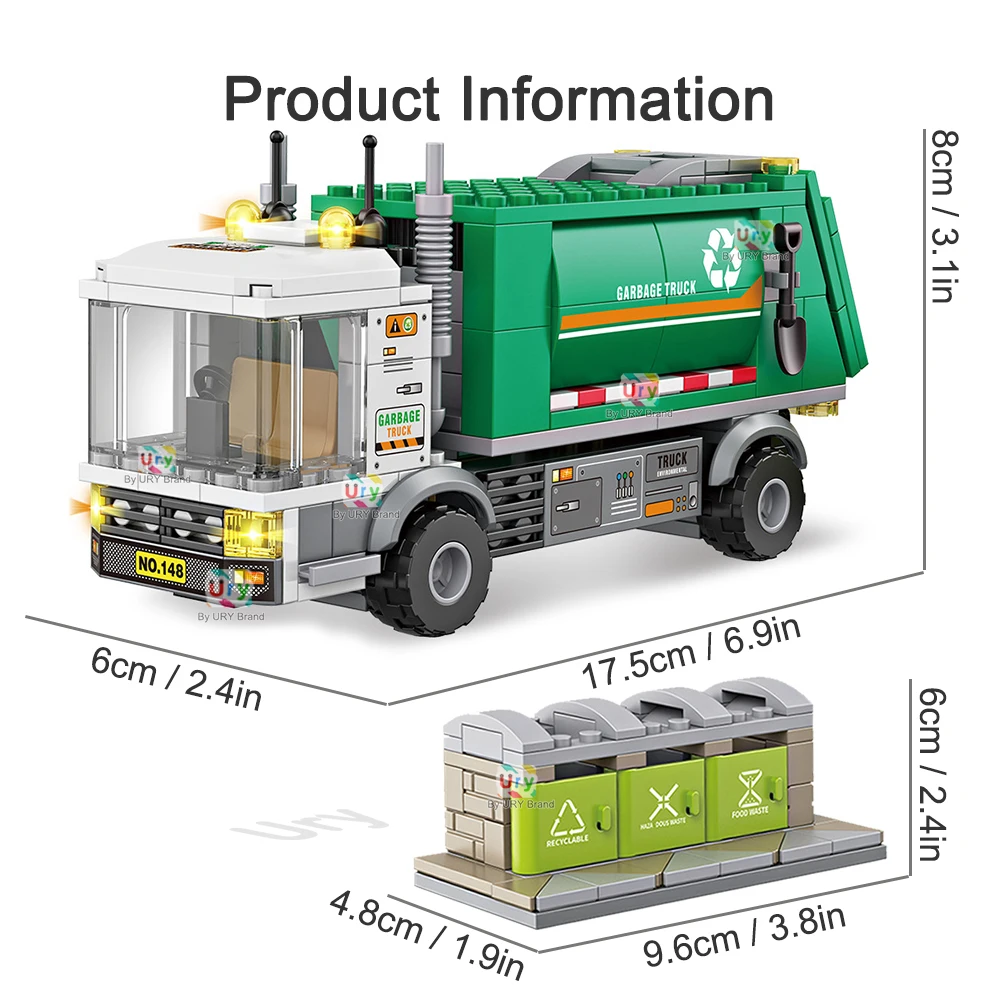City Traffic Car Garbage Truck, Cleaning Vehicle Van Express Station Set Figures Model Building Blocks DIY Toys for Gifts