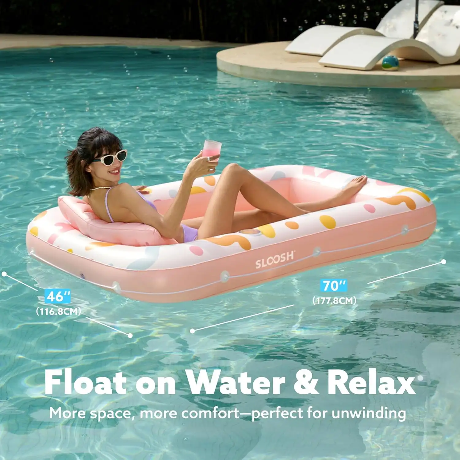 JOYFY Lettino gonfiabile per piscina abbronzante galleggiante 70 "x 46" Galleggianti per piscina per adulti 4 in 1 Zattera per vasca abbronzante per regali per feste in acqua