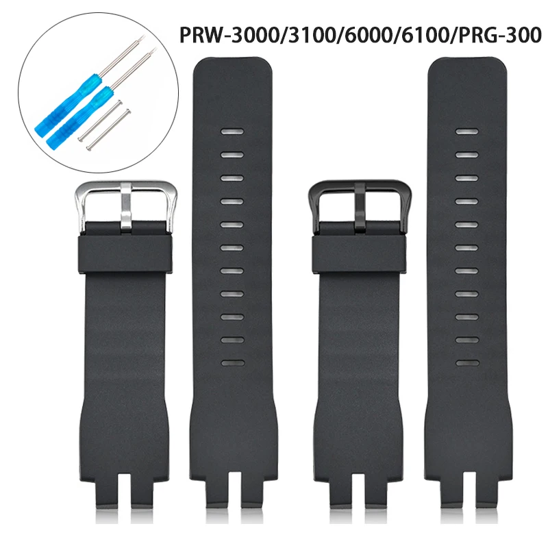 Resin Watch Band for Casio PROTREK PRG-300 PRW-3000/3100 PRW-6000/6100 Men Replacement Black Sport Rubber Strap Wrist Bracelet