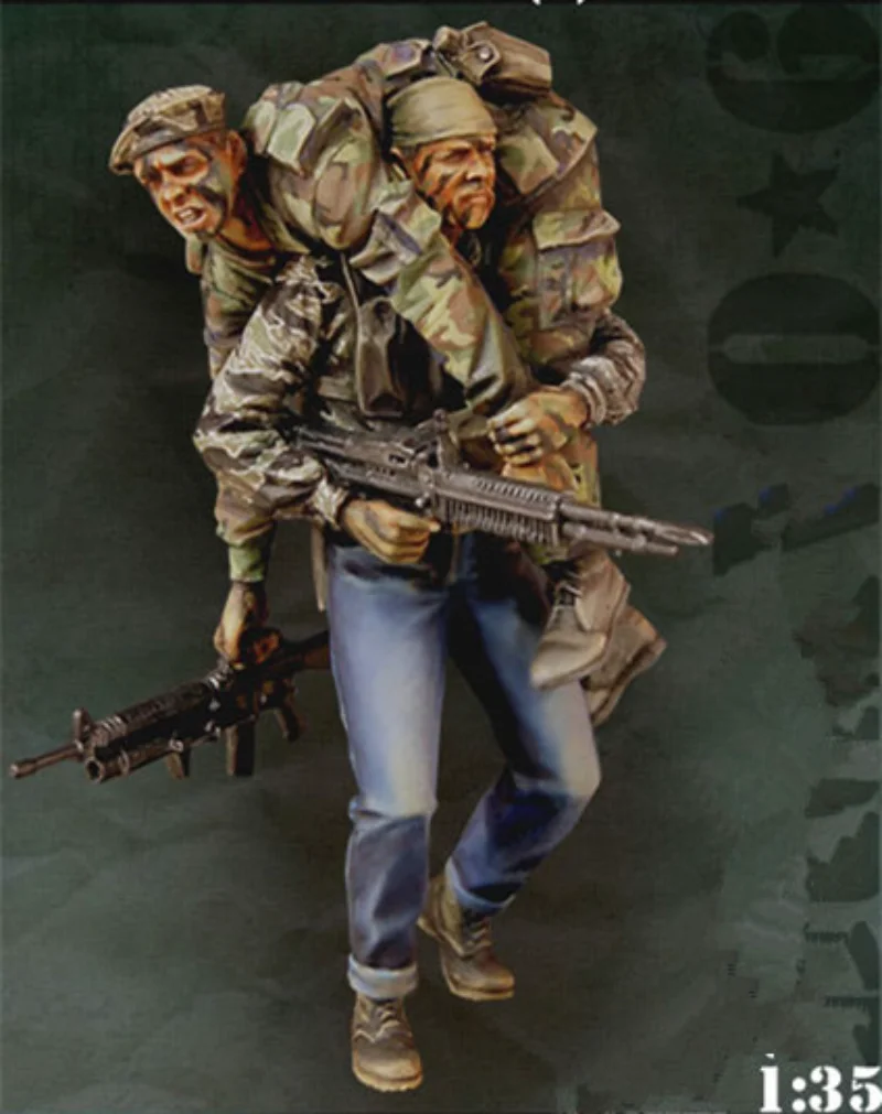 1/35 Resin Soldier Figure Assembly Model Kit Vietnam War US Army Breakthrough 2 People GK Figurine Unassembled Unpainted  Toys