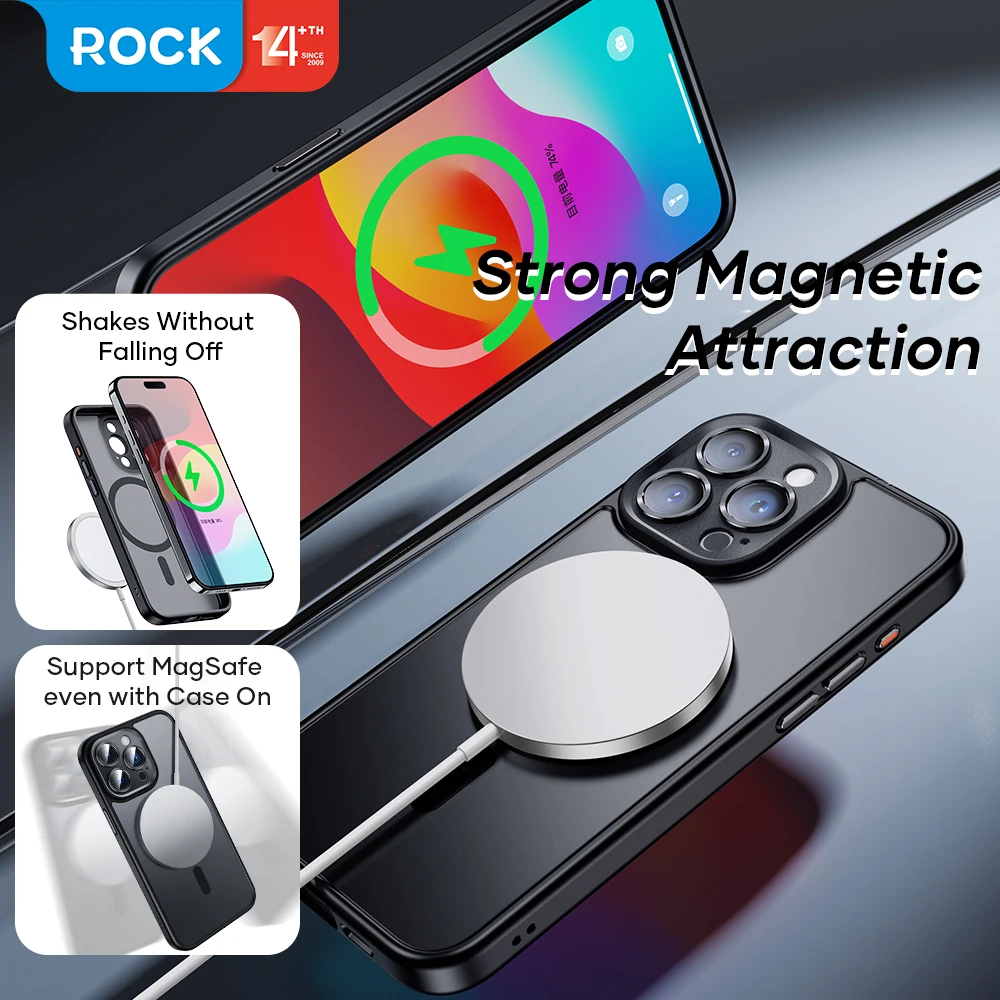 For iPhone 15 Pro Max Case Original ROCK Magnetic Shockproof Matte PC Case TPU Bumper Anti-knock Cover For iPhone 15 Pro