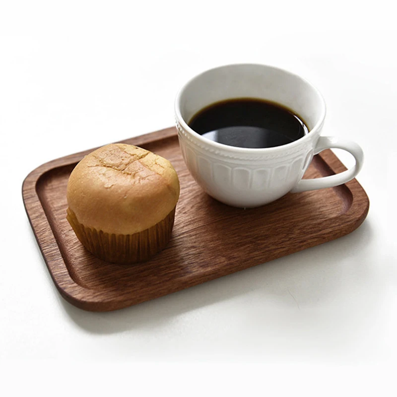 Large Size Walnut Wooden Tray Ins Wind Wooden Plate Dinner Plate Cake Bread Coffee Tea Solid Wood Plate Tray Serving Table Plate