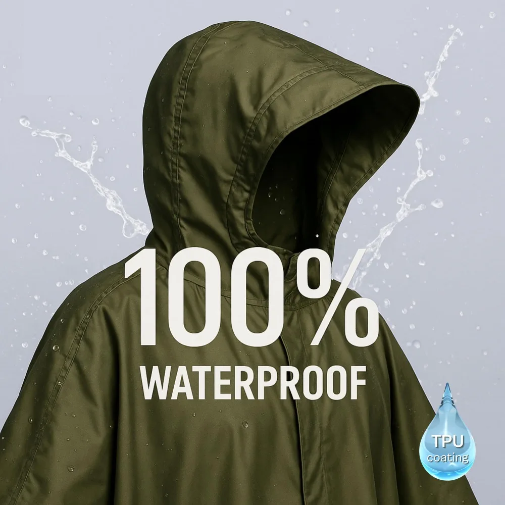 Outdoor 3 In 1 Military Raincoat Hooded Sleeve Waterproof Rain Poncho Motorcycle Rain Cover Camping Hiking Travel Rainwear Tent