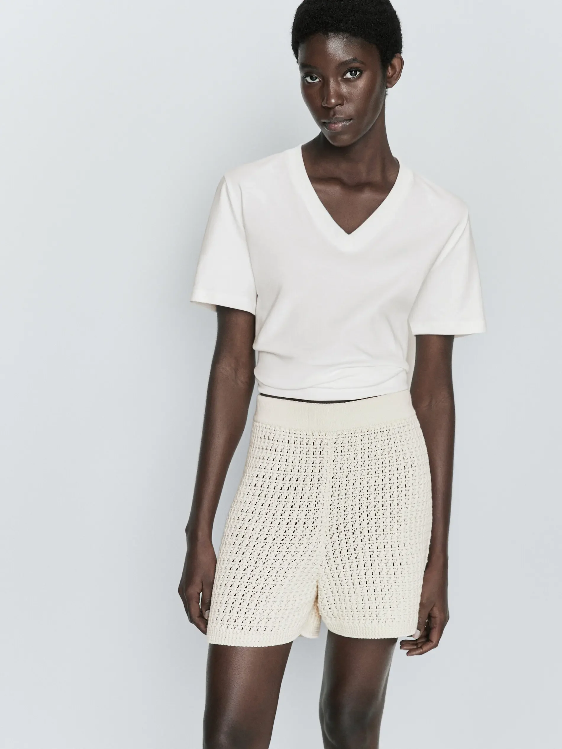 Ethereal costume 2025  massidutti spring new style of Women's stylish crochet casual commuter white knit elastic-waist shorts