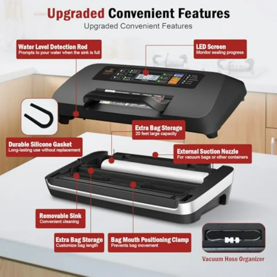 ماكينة سد الفراغات 95kpa للاستخدام التجاري مع وظائف 10in1 ماكينة غلق أكياس الطعام الأوتوماتيكية بالكامل تتميز بالحرارة المزدوجة القوية