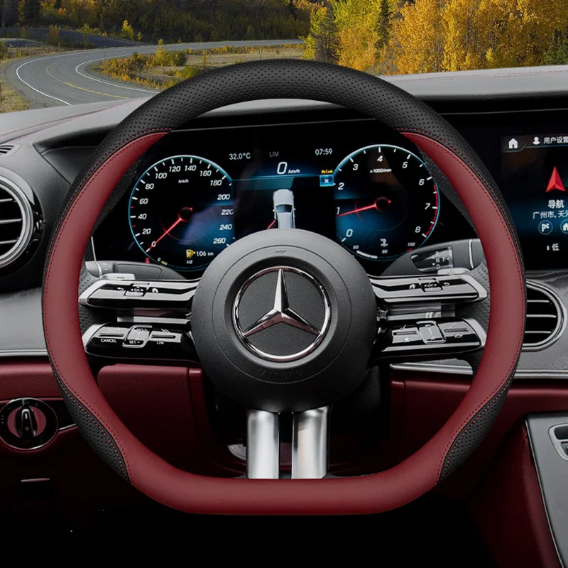 

For Mercedes-Benz C260L E300L GLC300 A200 GLB220 GLA C E Class Universal Car Steering Wheel Cover D-type Accessories Leather