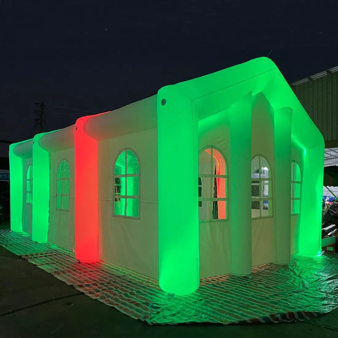 

Portable White Inflatable Wedding Tent with Colorful LED Lights 2 Doors House Building Outdoor Marquee Windows Church for Party