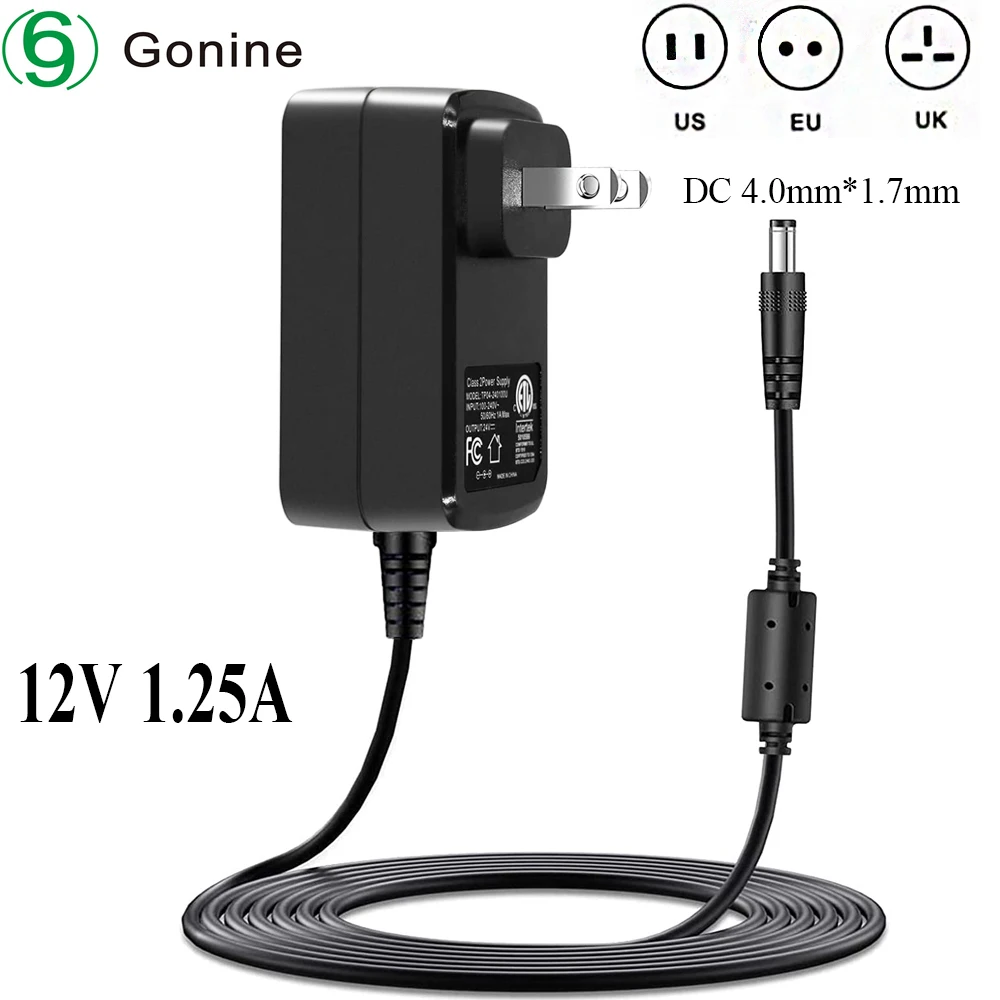 

15W AC Power Adapter Cord AC to DC 12V 1.25A 500mA Power Supply Adapter, Plug 4.0mm x 1.7mm for Echo Dot 4th Generation 2020 etc